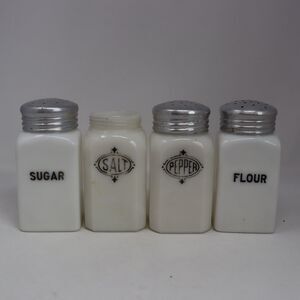 Vintage Hazel Atlas Range Size Salt Pepper Sugar Flour Shakers Heavy Milk Glass